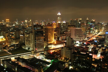 Bangkok city at night aerial view Thailand