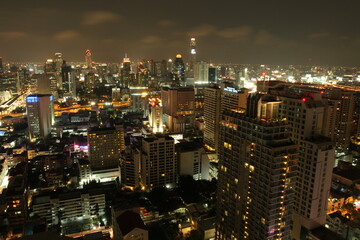 Fototapeta na wymiar Building city at night aerial view 