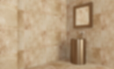 Spacious bathroom in gray tones with heated floors, freestanding. Abstract blur phototography.