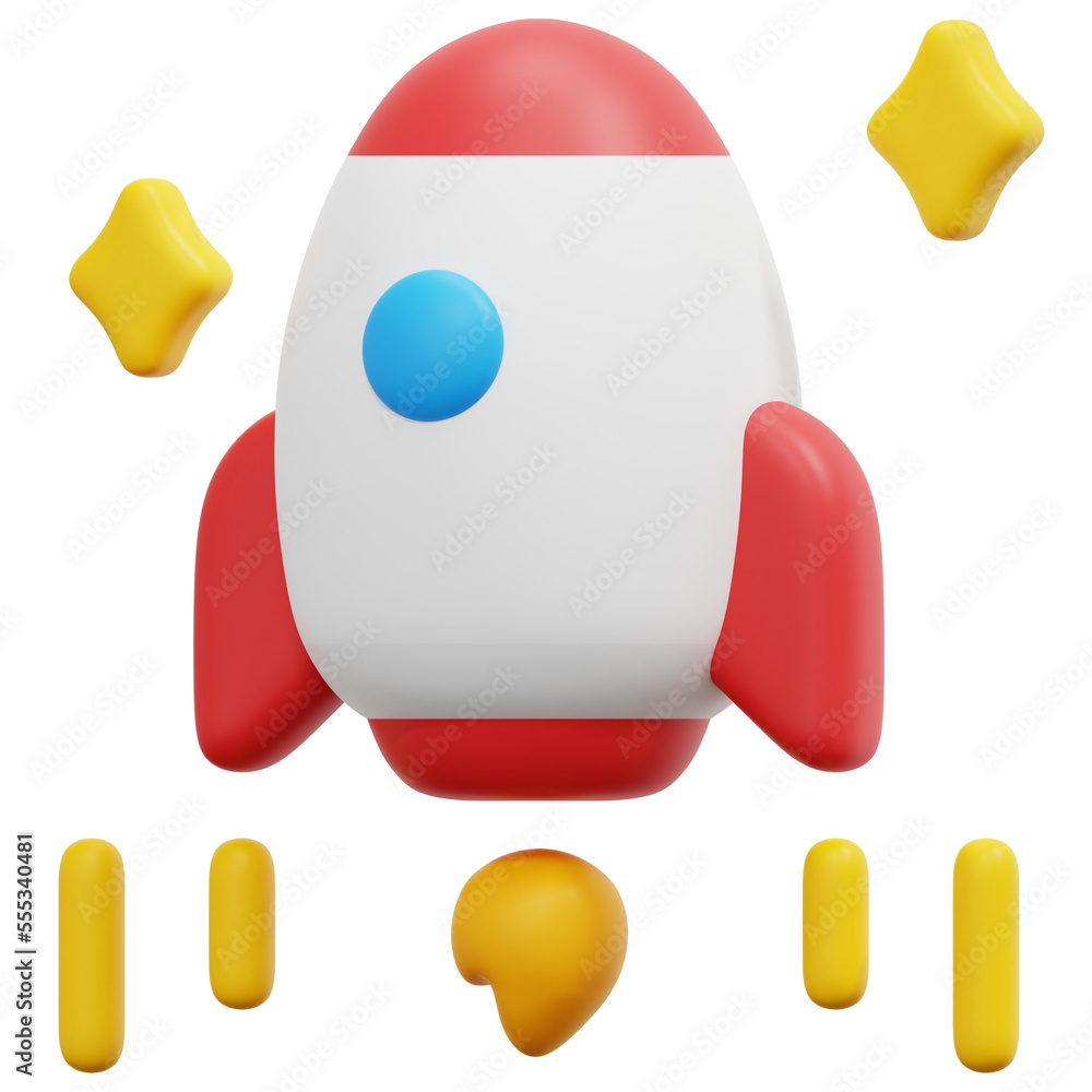 Sticker rocket 3d render icon illustration