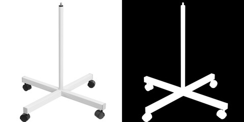 3D rendering illustration of a 4 wheels rolling stand base