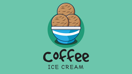 Coffee ice cream Famous Asian Food Vector Art Illustration Logo Template Design