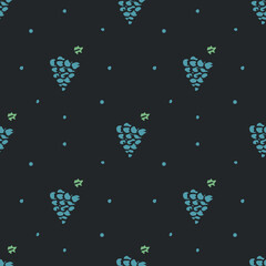 Seamless grape pattern. Doodle vector with grape icons. Vintage grape pattern