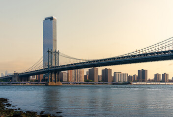 Manhattan bridge early morning New York view from Brooklyn