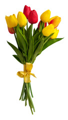 A beautiful fresh bouquet of colored tulips