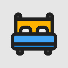Bed icon in filled line style about furniture, use for website mobile app presentation