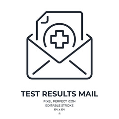 Obraz premium Medical test results mail editable stroke outline icon isolated on white background flat vector illustration. Pixel perfect. 64 x 64.