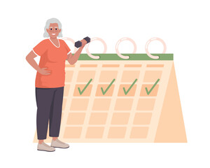 Old woman regular exercise flat concept vector illustration. Editable 2D cartoon characters on white for web design. Consistency exercise at old age creative idea for website, mobile, presentation