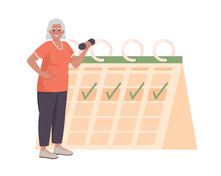 Old Woman Regular Exercise Flat Concept Vector Illustration. Editable 2D Cartoon Characters On White For Web Design. Consistency Exercise At Old Age Creative Idea For Website, Mobile, Presentation