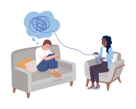 Therapy session semi flat color vector characters. Editable figures. Full body people on white. Professional psychological help simple cartoon style illustration for web graphic design and animation