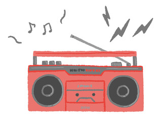 old red radio cassette recorder simple hand drawn illustration / Âè§„ÅÑËµ§„ÅÆ„É©„Ç∏„Ç´„Çª „Ç∑„É≥„Éó„É´„Å™ÊâãÊèè„Åç„Ç§„É©„Çπ„Éà
