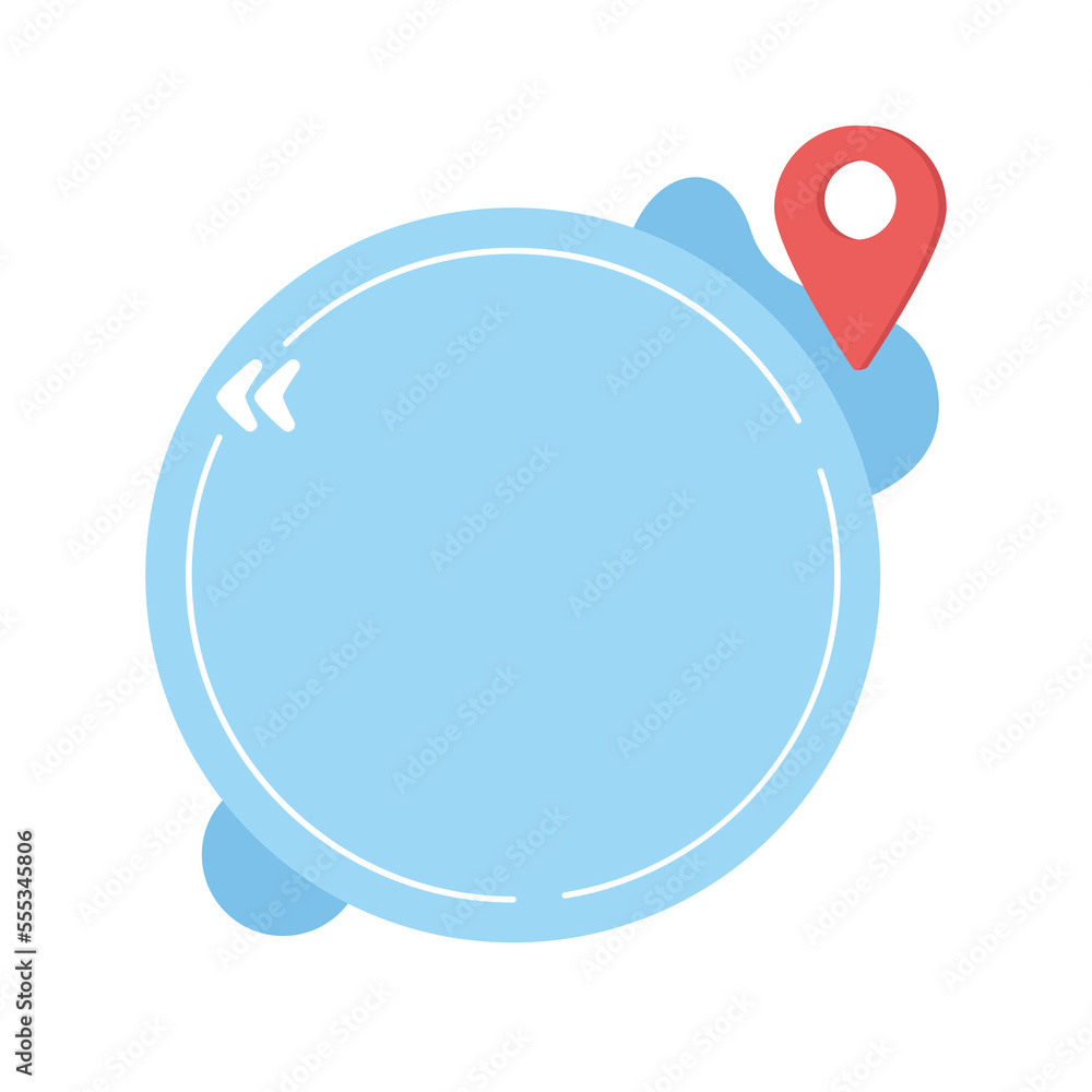 Aufkleber round quote textbox with flat objects. geolocation pin. map mark. traveling and navigation. speech b