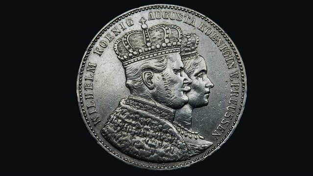 coin ancient thaller silver, king Wilhelm queen Augustine, Prussia 1861 obverse