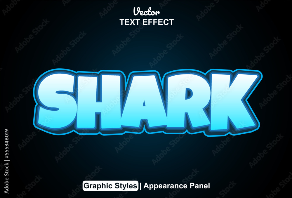 Aufkleber shark text effect with graphic style and editable.
