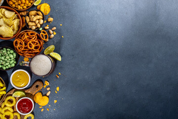 Beer with various snacks