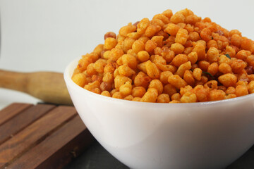 indian namkeen mixture in white bowl 
