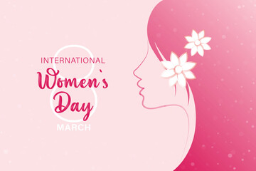 Happy women's day greeting card illustration vector design with a young pretty woman silhouette and line art.