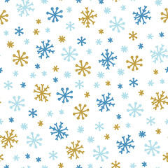 Square seamless pattern with snowflakes on a white background in hand drawn style.