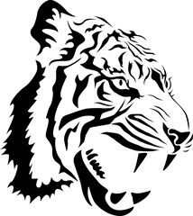 Black and White Tiger in Tribal Style PNG Transparent, Black and White Tiger in Tribal Style Transparent PNG, perfect for tattoos, decorations and more.