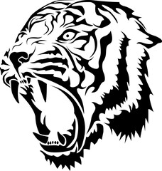 Black and White Tiger in Tribal Style PNG Transparent, Black and White Tiger in Tribal Style Transparent PNG, perfect for tattoos, decorations and more.