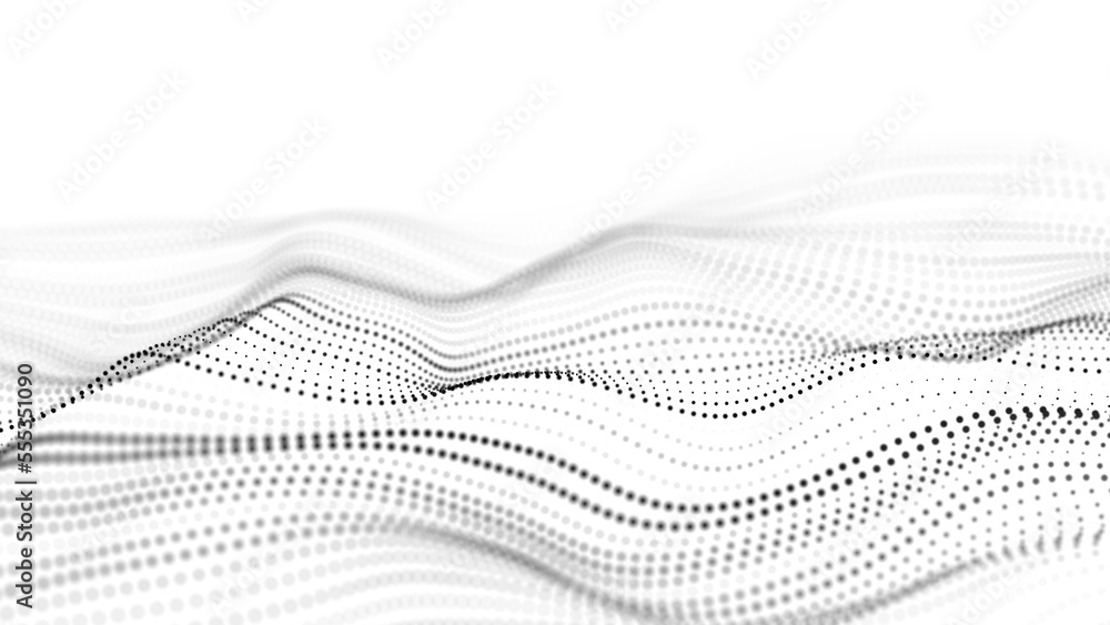 Poster abstract technology wave of particles. big data visualization. background with motion dots. artifici