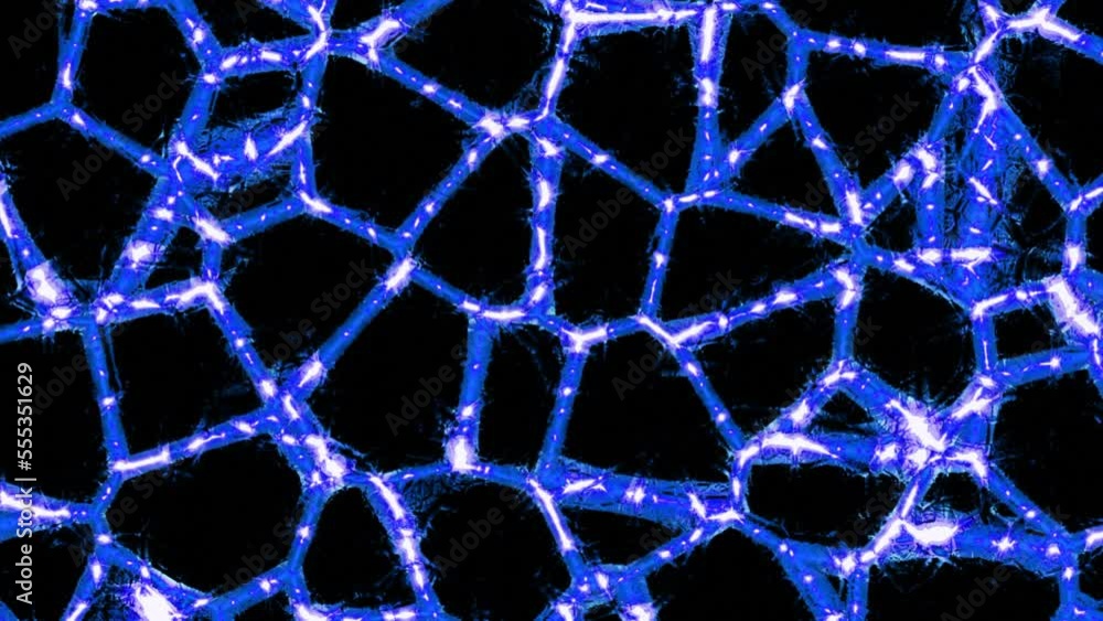 Aufkleber Pattern with moving neural networks on black background. Design. Bright lines in moving pattern and shining pulses. Light pulses move along changing network of pattern