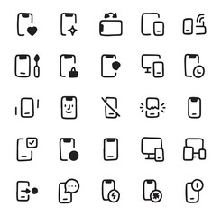 vector illustration, smartphone icon set, electronic icon set, phone icon set, communication icon set, line icon
