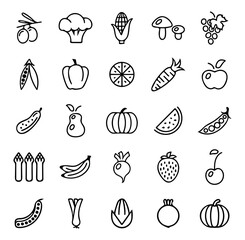 vector illustration, fruits icon set, vegetables icon pack, food icon set, line icon