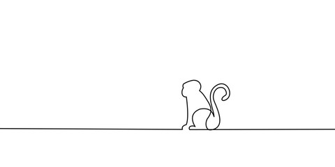 monkey line art on white background. minimal drawing vector - obrazy, fototapety, plakaty