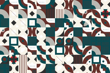 Obraz premium Simple Modern geometric shapes seamless pattern It consists of a polyhedron such as a circle square triangle Used in the textile industry, fabric pattern, paper, wallpaper, book cover
