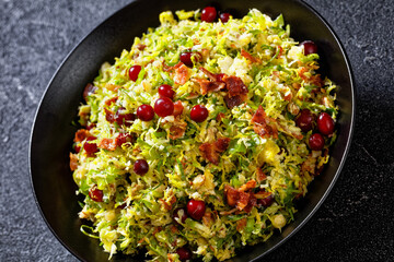 brussels sprouts slaw with bacon and cranberries