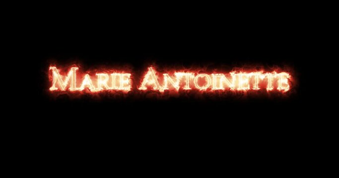 Marie Antoinette,figure of the French Revolution, written with fire. Loop