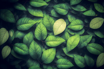 Fototapeta na wymiar Background of lush green leaves Generative AI 