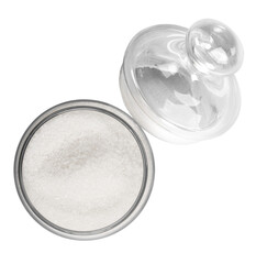 White salt crystal in a glass bowl