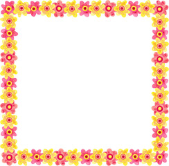 Obraz premium Floral square frame with daisies. Hand painted watercolor illustration. Great for Easter greeting cards. Pink and yellow colors.