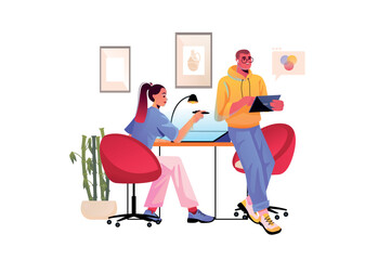 Creative agency concept with people scene in flat design. Vector illustration