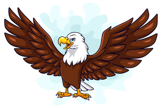 Cartoon funny bald eagle bird isolated on white background