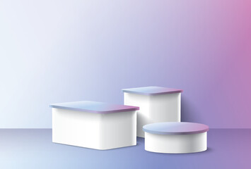 Abstract 3D room with realistic cylinder pedestal stand podium. Minimal scene for product display presentation. Vector geometric platform. Stage for showcase.