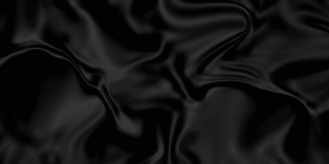 Black silk background . Black fabric background texture . abstract background luxury cloth or liquid wave or wavy folds of grunge silk texture material or smooth and soft luxurious .
