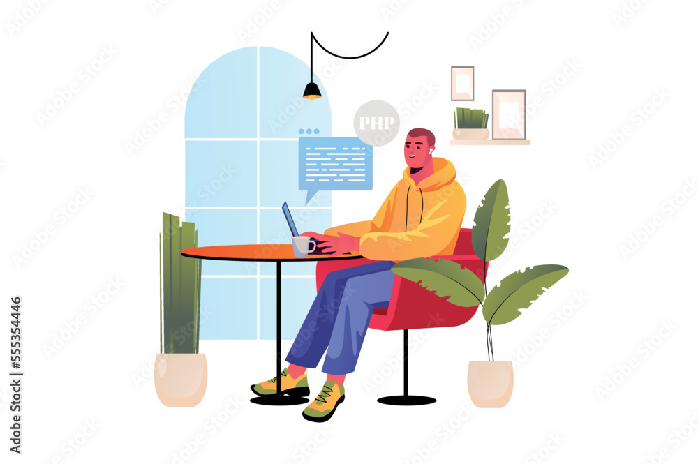 Aufkleber programming concept with people scene in flat design. vector illustration