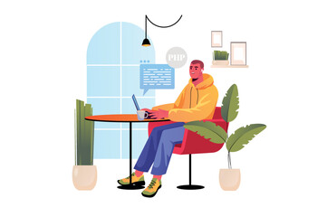 Fototapeta premium Programming concept with people scene in flat design. Vector illustration