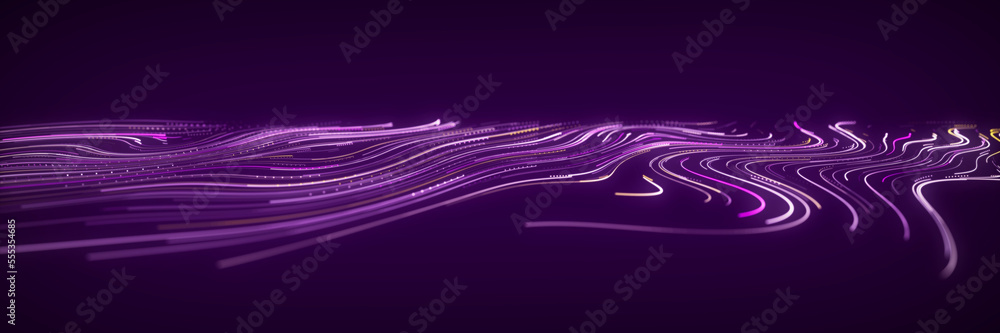 Poster flow of smooth swirling vortices. glowing coils of turbulence on a blue background. abstract digital