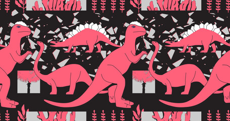 Fashion minimal illustration art. Trippy absurd seamless pattern dinosaur