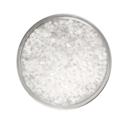 White salt crystal in a glass bowl