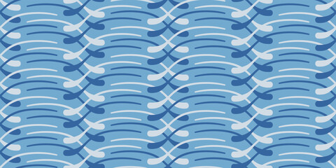 Wavy blue background. Seamless pattern for print and decor. Abstract ocean waves pattern.