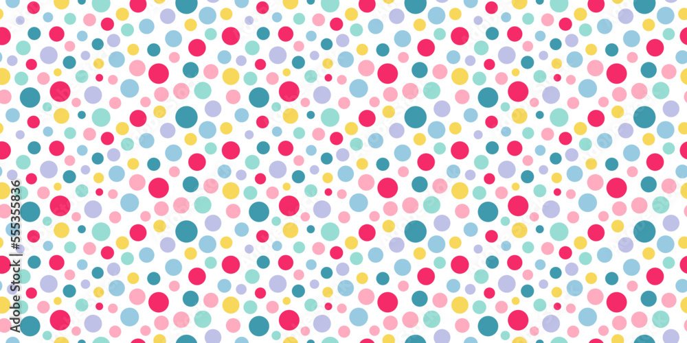 Poster Colorful background with mosaic colored circles. Seamless pattern for print and decor. Suitable for textiles and packaging, seamless prints. Vector dots pattern.