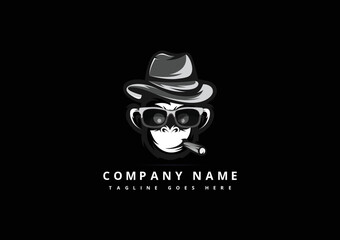 Obraz premium Cool monkey with glasses and headphones. Vector art. Monkey design. Black background.