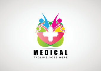 Abstract medical Multicolor With Heart helping hands pharmacy sign symbol.