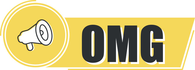 Megaphone with omg on yellow background. Megaphone banner. Web design. - obrazy, fototapety, plakaty
