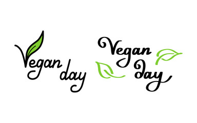 Vegan handdrawn text green vector lettering illustration. Calligraphy Vegan illustration
